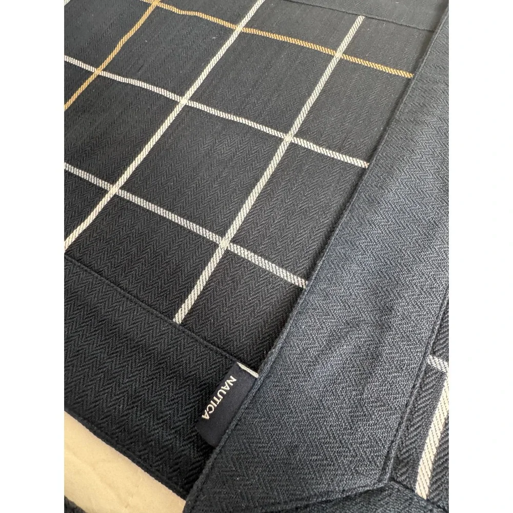 Nautica Navy Blue‎ Windowpane Cotton Placemats Set of 4 Herringbone Compound